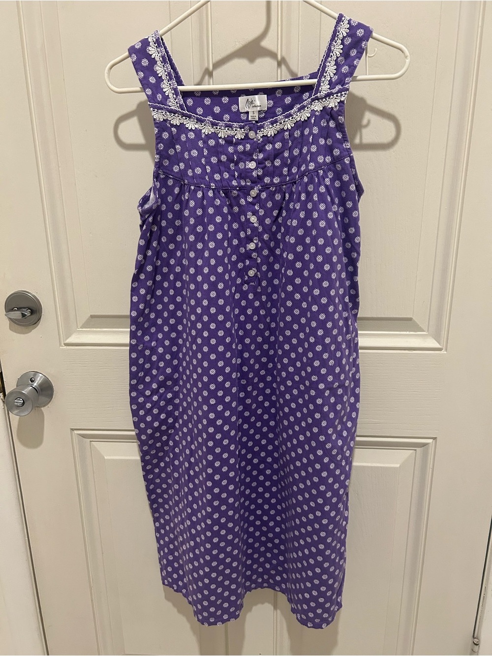 Aria Collection Purple Polka Dot Nightdress with Lace Trim